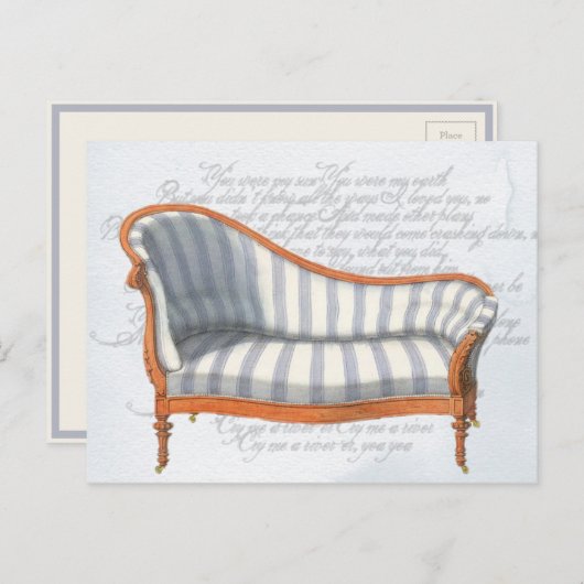 Carte Postale Chaise Longue Rayée Bleue Victorienne (Devant / Derrière)