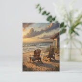 Carte Postale Chaises de plage Coucher de soleil Océan côtier Va (Debout devant)