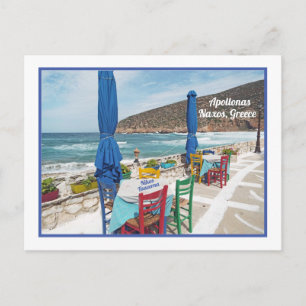 CARTE POSTALE CHAISES ET TABLES DE PLAGE COLORÉES, GRÈCE, NAXOS 