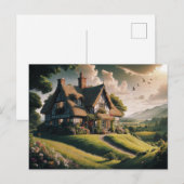 Carte Postale Chalet de chaume en campagne luxuriante (Devant / Derrière)