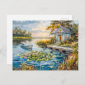 Carte Postale Chalet de pêche Lakeside avec nénuphars (Devant / Derrière)