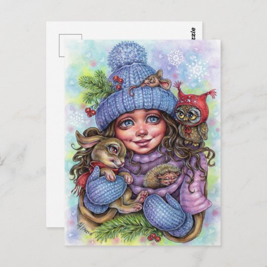 Carte postale Chaleur hiver Petits amis de la forê (Devant / Derrière)