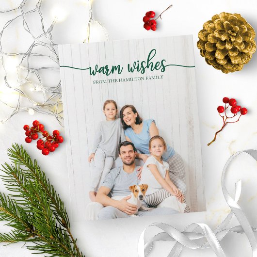 Carte Postale Chaleureux Voeux Vert Script Unique Photo Noël