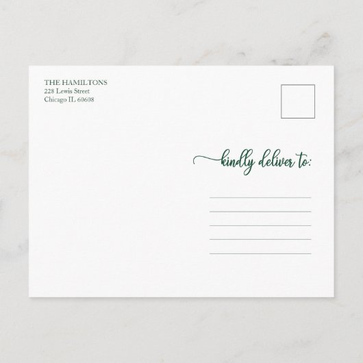 Carte Postale Chaleureux Voeux Vert Script Unique Photo Noël (Dos)