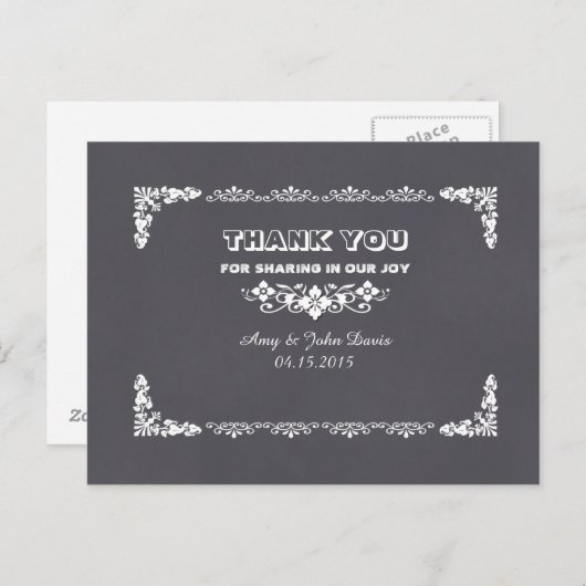 Carte Postale Chalkboard art déco mariage merci notes deco3 (Devant / Derrière)