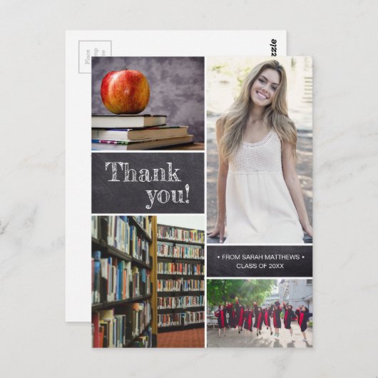 Carte Postale Chalkboard Etching Graduation Merci photo (Devant / Derrière)