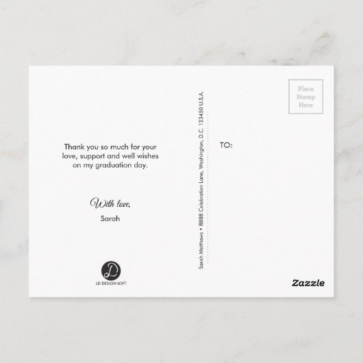 Carte Postale Chalkboard Etching Graduation Merci photo (Dos)