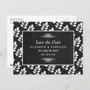 Carte Postale Chalkboard Floral Leaf Wedding Enregistrer La Date