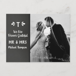 Carte Postale Chalkboard Monogram Merci photo Mariage