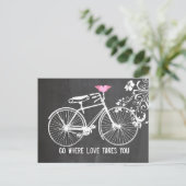 Carte Postale Chalkboard rose aile coeur vélo amour (Debout devant)