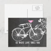 Carte Postale Chalkboard rose aile coeur vélo amour (Devant / Derrière)