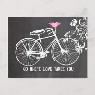 Carte Postale Chalkboard rose aile coeur vélo amour