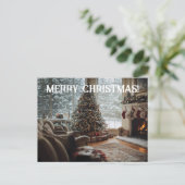 Carte Postale Chambre confortable Noël, Cheminée, Arbre et Bas (Debout devant)
