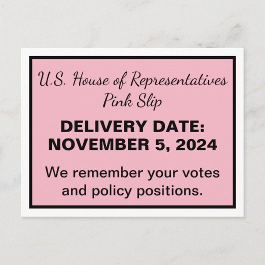 Carte Postale Chambre des représentants rose pour les élections (Devant)