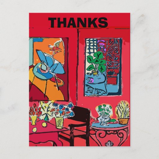 Carte Postale Chambre rouge avec chat noir (Devant)