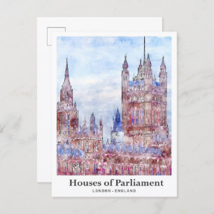 Carte Postale Chambres du Parlement Londres Voyage Aquarelle