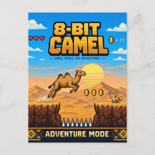 Carte Postale Chameau, Rétro Pixel Art 8-Bit