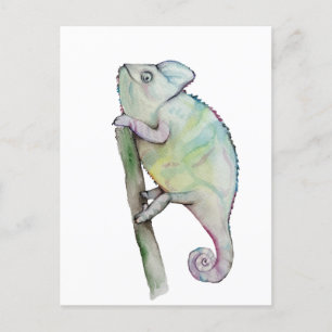 Carte Postale Chameleon à aquarelle mignonne