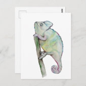 Carte Postale Chameleon à aquarelle mignonne (Devant / Derrière)