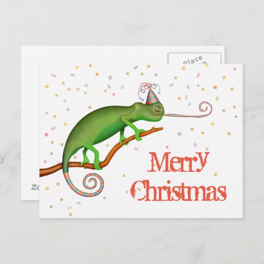 Carte Postale Chameleon à Noël. (Devant / Derrière)