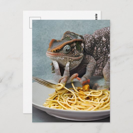 Carte Postale Chameleon Manger Spaghetti (Devant / Derrière)