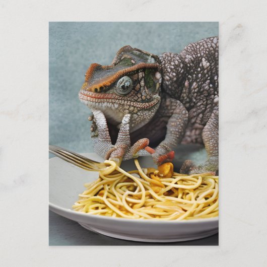Carte Postale Chameleon Manger Spaghetti (Devant)