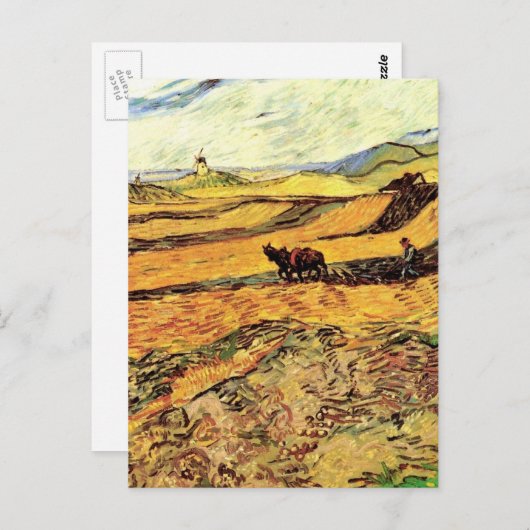 Carte Postale Champ avec Plowman et Mill par Vincent van Gogh (Devant / Derrière)