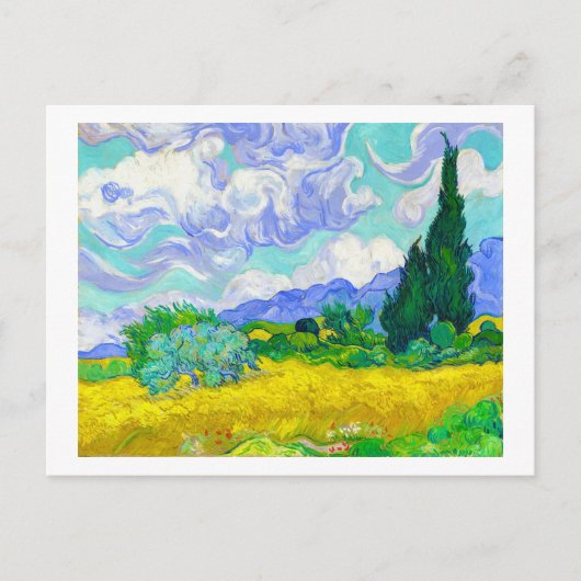 Carte Postale Champ de blé avec Cyprès par Vincent Van Gogh (Devant)