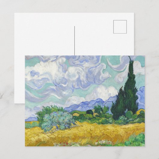 Carte Postale Champ de blé avec Cyprès par Vincent van Gogh (Devant / Derrière)