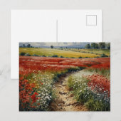 Carte Postale Champ de fleurs rouges et blanches Scène de la na (Devant / Derrière)