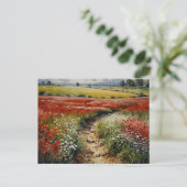 Carte Postale Champ de fleurs rouges et blanches Scène de la na (Debout devant)