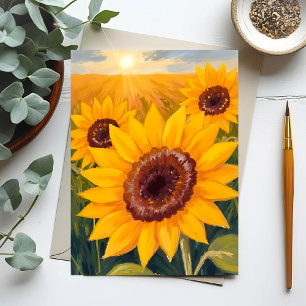 Carte Postale Champ de Tournesols   Aquarelle Fleurie Jaune Pein