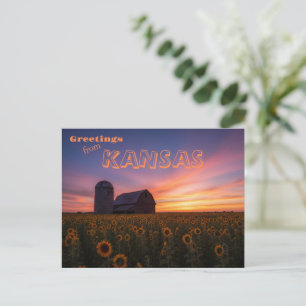 Carte Postale Champ de Tournesols Barn Kansas Paysage