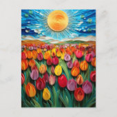 Carte Postale Champ de tulipe moulé : Ciel et soleil vibrants (Devant)