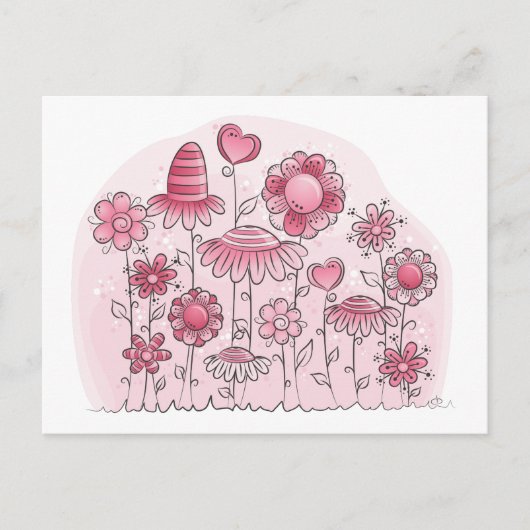 Carte Postale Champ Fleur Imaginaire rose (Devant)