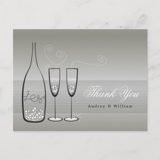 Carte Postale Champagne Argent Bubbly Merci Mariage élégant (Devant)