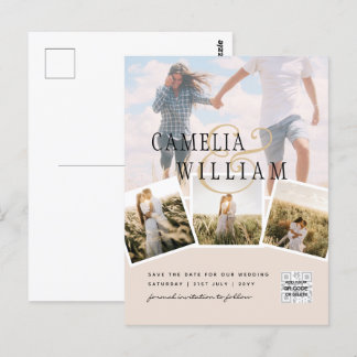 Carte Postale Champagne Blush PHOTO Enregistrer la date QRcode W