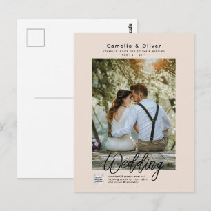Carte Postale Champagne Blush PHOTO Faire-part de mariage QR Cod
