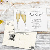 Carte Postale Champagne du Nouvel An Code QR Médias sociaux