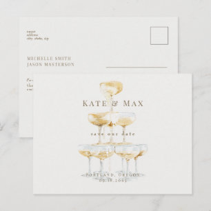 Carte Postale Champagne Elegant Cream Wedding Enregistrer la dat