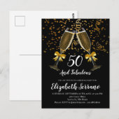 Carte Postale Champagne Et Confetti Black Gold 50e anniversaire (Devant / Derrière)
