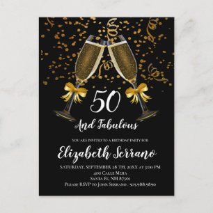 Carte Postale Champagne Et Confetti Black Gold 50e anniversaire