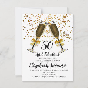 Carte Postale Champagne et Confettis Or 50e Anniversaire
