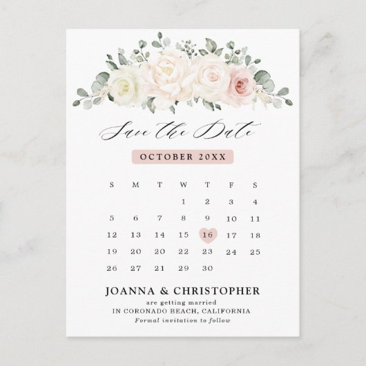 Carte Postale Champagne Ivory Blush Pink Floral Enregistrer la d (Devant)
