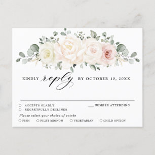 Carte Postale Champagne Ivory Blush Rose Floral Vert RSVP