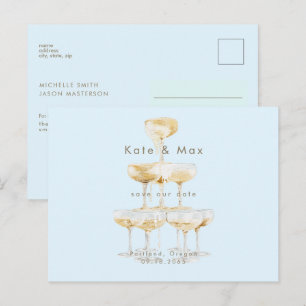 Carte Postale Champagne Moderne Bleu Glacé Mariage Enregistrer l