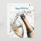 Carte Postale Champagne pétillant Joyeux Anniversaire (Devant / Derrière)