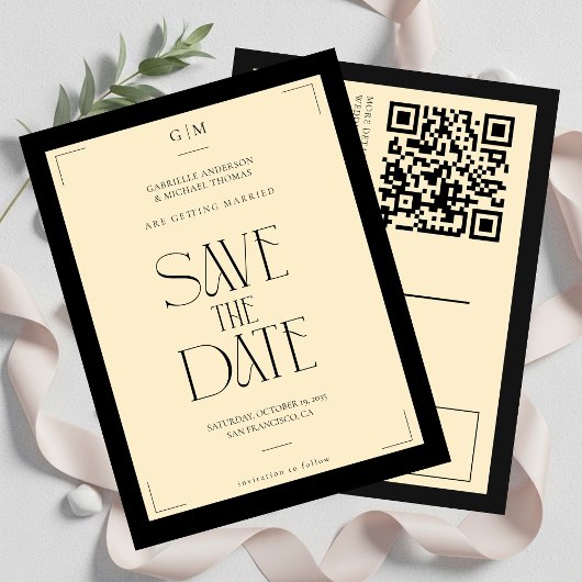 Carte Postale Champagne Silk Cream Art deco Save The Date 