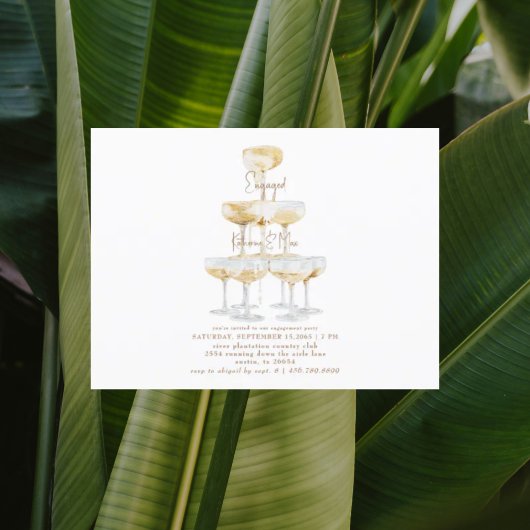 Carte Postale Champagne Tower Gold Texte White Engagement Party