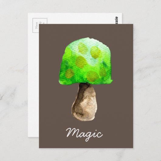 Carte Postale Champignon vert aquarelle champignons mignons (Devant / Derrière)